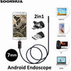 1m/2m/5m/10m 7MM Lens 2 IN 1 Android/PC 720P HD Endoscope Tube Waterproof Snake Borescope USB Inspection Mini Camera With 6 LED