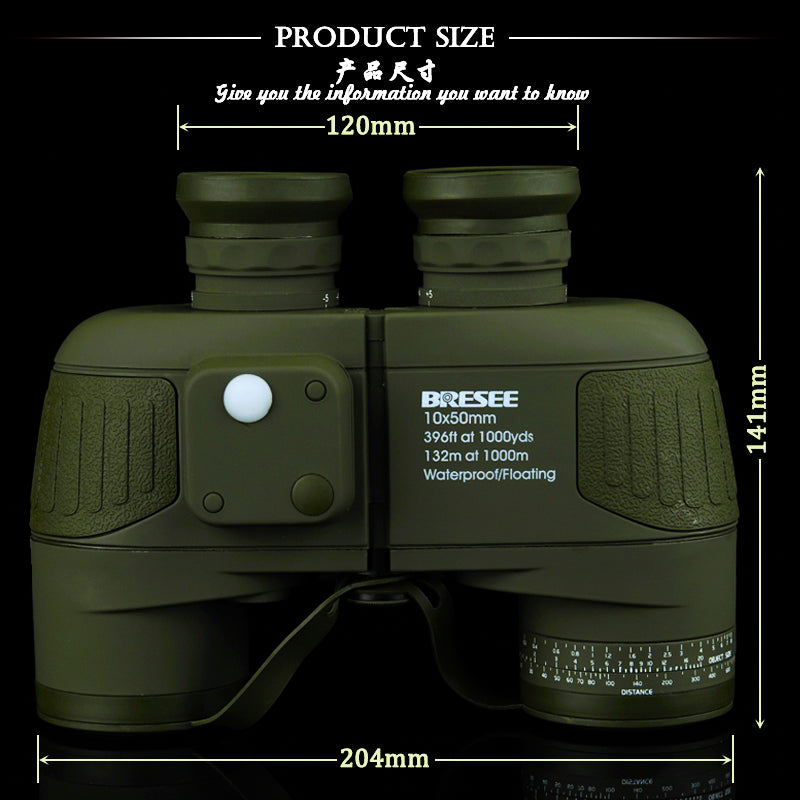 Binocular Military 10x50 professional Marine binoculars Waterproof Digital Compass telescope high power lll vision