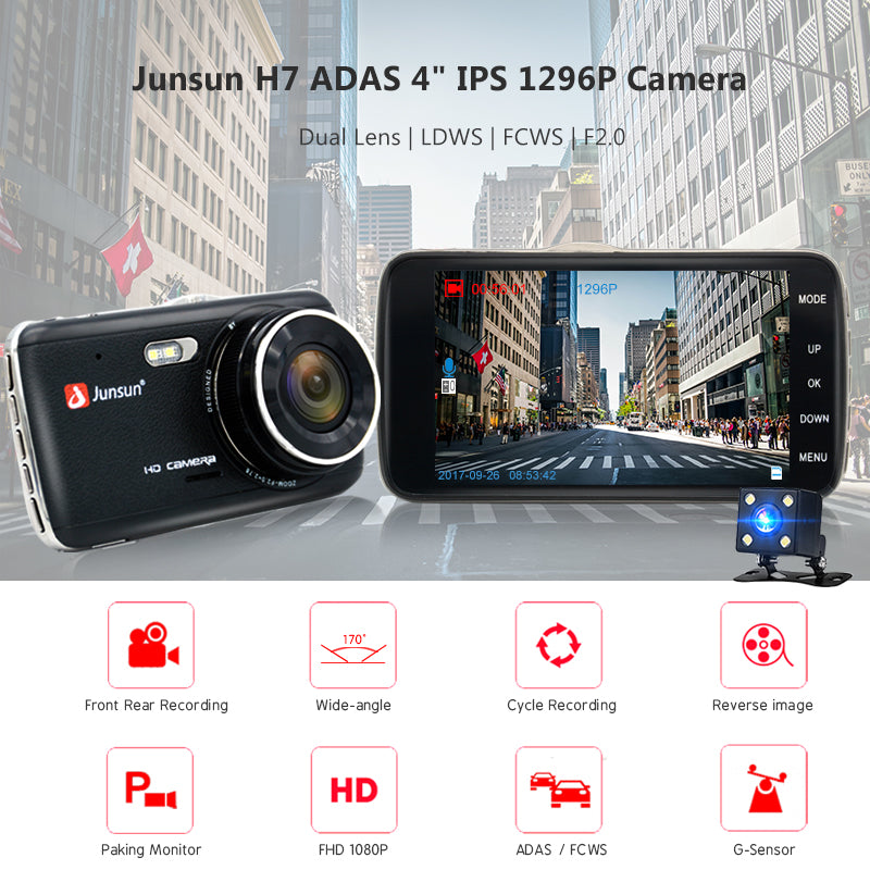 Junsun H7 Car DVR Camera Dual Lens IPS 4.0" Full HD 1296P Video Recorder Registrator Night Vision Car Camcorder DVRs Dash Cam