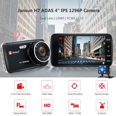 Junsun H7 Car DVR Camera Dual Lens IPS 4.0" Full HD 1296P Video Recorder Registrator Night Vision Car Camcorder DVRs Dash Cam