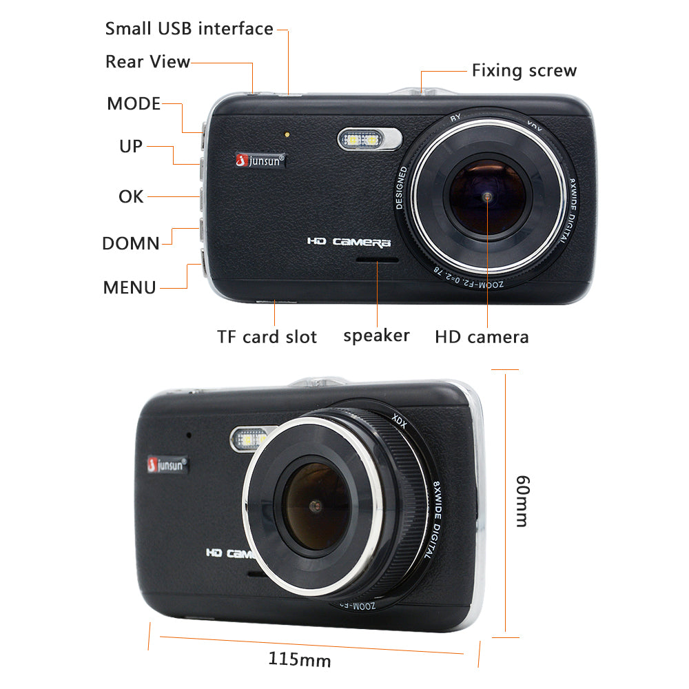 Junsun H7 Car DVR Camera Dual Lens IPS 4.0" Full HD 1296P Video Recorder Registrator Night Vision Car Camcorder DVRs Dash Cam