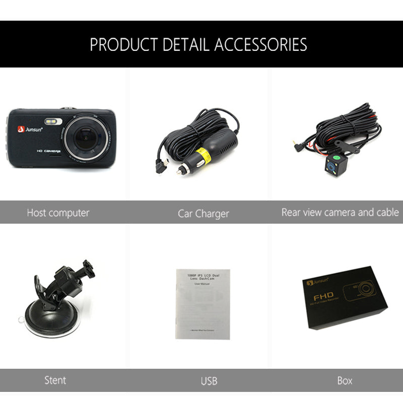 Junsun H7 Car DVR Camera Dual Lens IPS 4.0" Full HD 1296P Video Recorder Registrator Night Vision Car Camcorder DVRs Dash Cam