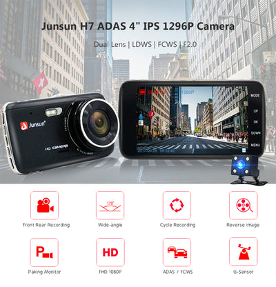 Junsun H7 Car DVR Camera Dual Lens IPS 4.0" Full HD 1296P Video Recorder Registrator Night Vision Car Camcorder DVRs Dash Cam