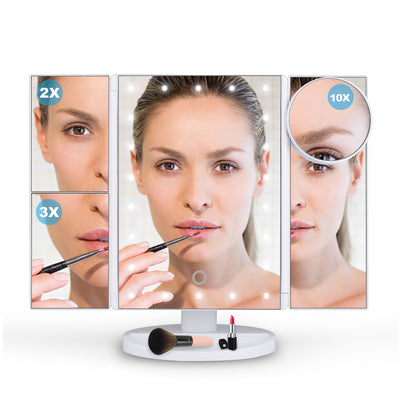 Ovonni Vanity Makeup Mirror 22 LED Lighted Touch Screen 1X/2X/3X/10X Magnification Foldable Adjustable Maquiagem LED Mirror