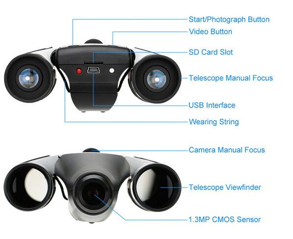 1.3MP CMOS Sensor 10X25 Binoculars Digital Camera 101m/1000m USB Telescope for Tourism Hunting Photo DVR Video Recording TF