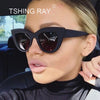 TSHING RAY Retro Thick Frame Cat Eye Sunglasses Women Ladies Fashion Brand Designer Mirror Lens Cateye Sun Glasses For Female