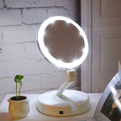 Double-sided Rotation Folding USB LEDs Lighted Makeup Mirror Touch Screen Portable Tabletop Lamp Cosmetic Mirror Make Up Tools
