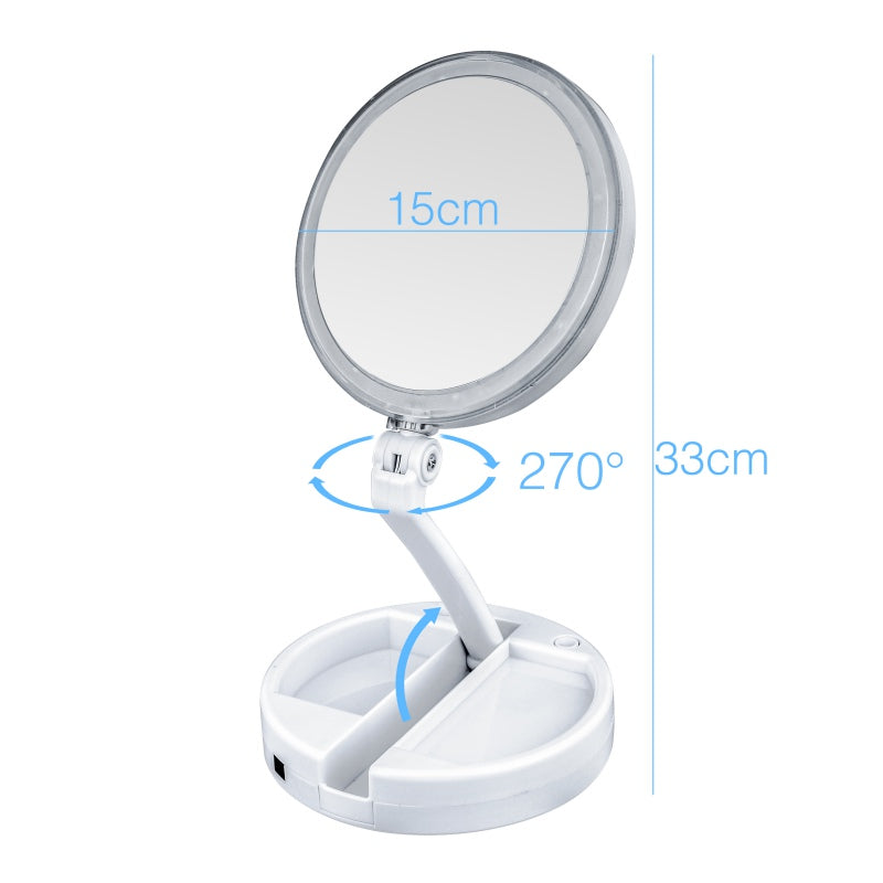 Double-sided Rotation Folding USB LEDs Lighted Makeup Mirror Touch Screen Portable Tabletop Lamp Cosmetic Mirror Make Up Tools