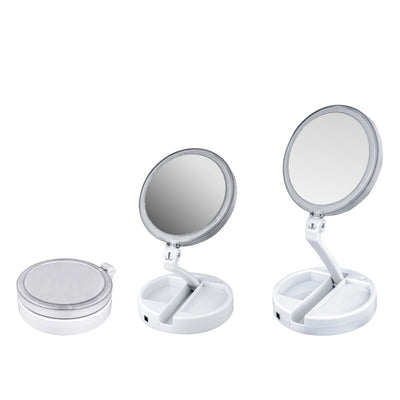 Double-sided Rotation Folding USB LEDs Lighted Makeup Mirror Touch Screen Portable Tabletop Lamp Cosmetic Mirror Make Up Tools