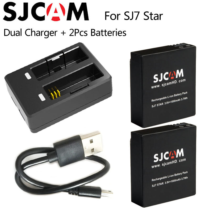 Original SJCAM SJ7 Star Dual Charger+2pcs SJCAM Batteries 1000mAh Rechargeable Li-ion Battery for SJ Cam SJ7 Sport Action Camera