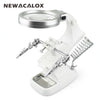 NEWACALOX LED Illuminated Desktop Magnifier Helping Hand Auxiliary Clamp Alligator Clip Stand 10 LED Lights Magnifying Glass