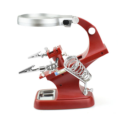 NEWACALOX LED Illuminated Desktop Magnifier Helping Hand Auxiliary Clamp Alligator Clip Stand 10 LED Lights Magnifying Glass