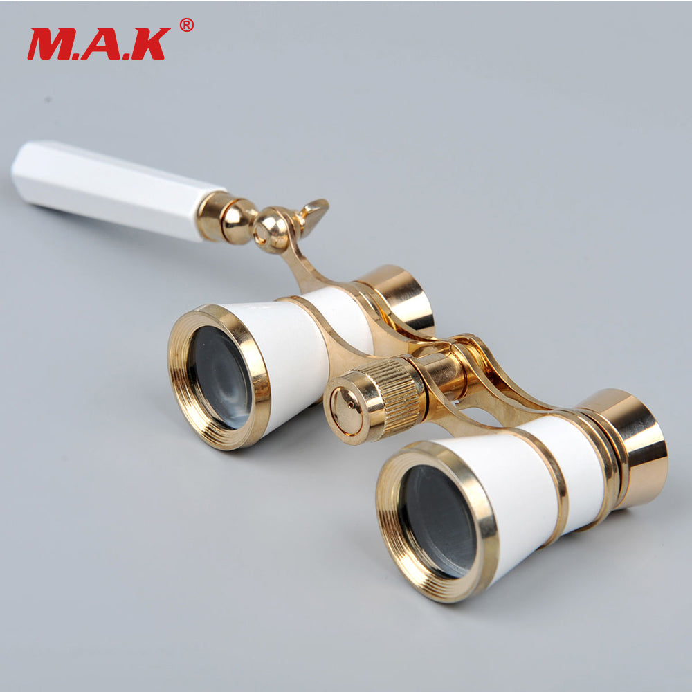 Opera Theater Glasses 3x25 Brass Coated Lens Binocular Telescope White/Red/Black Color with Handle Glasses