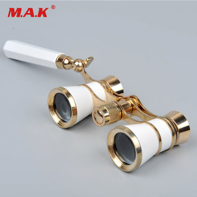 Opera Theater Glasses 3x25 Brass Coated Lens Binocular Telescope White/Red/Black Color with Handle Glasses