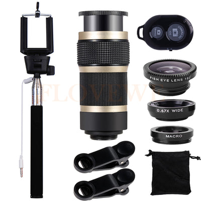 Fisheye Wide Angle Macro Fish eye Lens For Samsung Galaxy S6 S7 Edge S8 Plus 8X Zoom Telephoto Lentes 10in1 Mobile Phone lenses