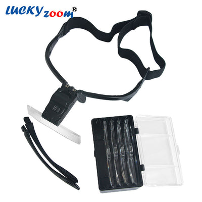 Headband Magnifying Glass Eye Repair Magnifier 2 LED Light 1.0/1.5/2.0/2.5/3.5X 5PC Glasses Loupe Optical Lens Free Shipping