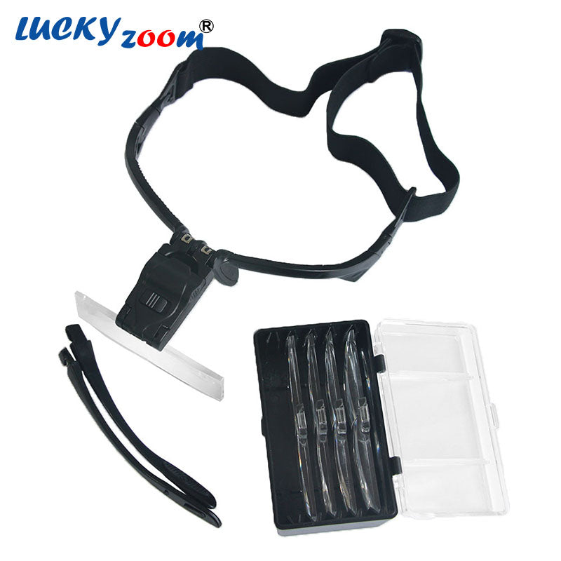 Headband Magnifying Glass Eye Repair Magnifier 2 LED Light 1.0/1.5/2.0/2.5/3.5X 5PC Glasses Loupe Optical Lens Free Shipping