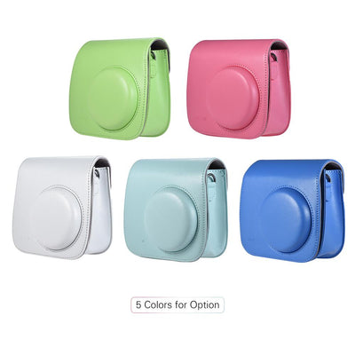 Andoer PU Instant Camera Bag Case with Strap for Fujifilm Instax Mini 8/9/8+ Flamingo Pink/Blue/White/Green