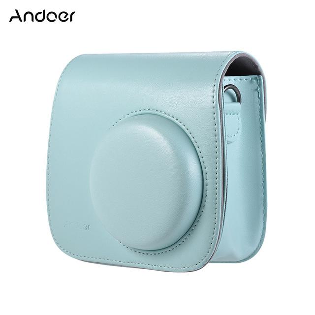 Andoer PU Instant Camera Bag Case with Strap for Fujifilm Instax Mini 8/9/8+ Flamingo Pink/Blue/White/Green