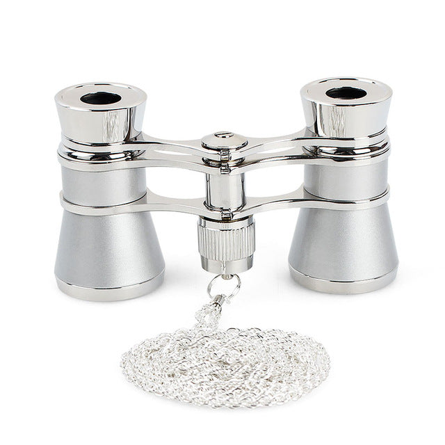 AOMEKIE 3X25 Opera Glasses Binoculars Metal Body with Chain/Handle Optical Lens Theater Telescope Retro Design Women Girls Gift