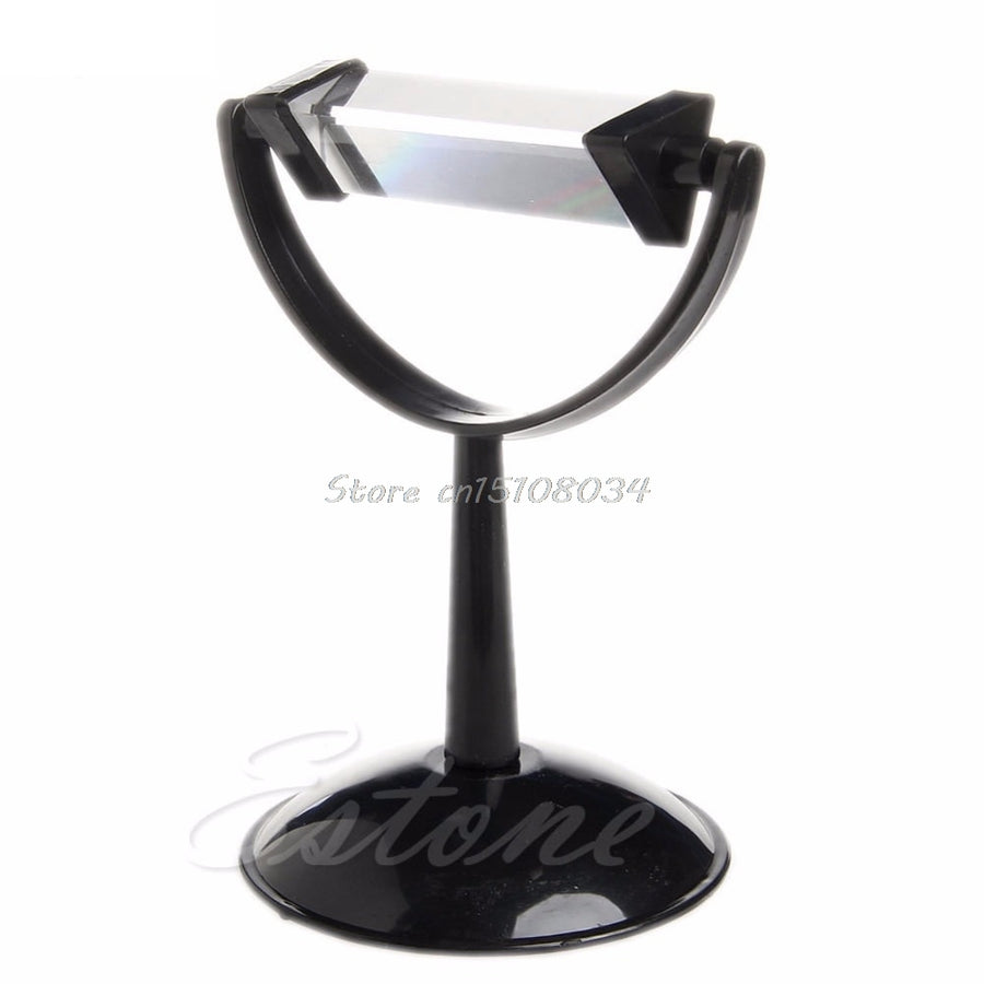 NEW Optical Glass Triple Triangular Prism with Stand Physics Light Spectrum S08 Drop ship