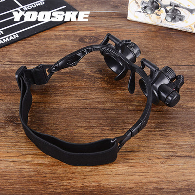 YOOSKE Vintage Magnifier 10X 20X Glasses with LED Light Double Eyes Jewelry Magnifying Eyeglass Repair Tools with 4pcs Lens