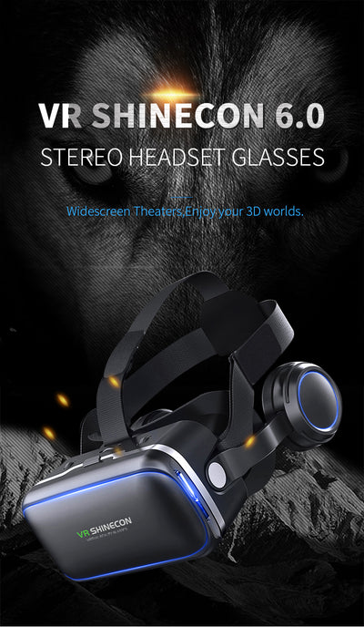VR Headset Shinecon 6.0 Pro Stereo Virtual Reality Smartphone 3D Glasses Google BOX VR Headset with Controller for Android