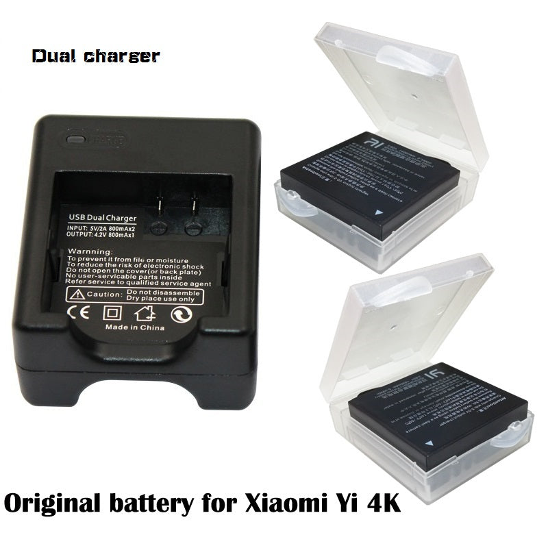 2x Original AZ16-1 for Xiaomi Yi 2 4K battery +USB Dual Bateria Charger For XiaoYi 2 4K Xiaomi Yi 4k+ action camera Accessories