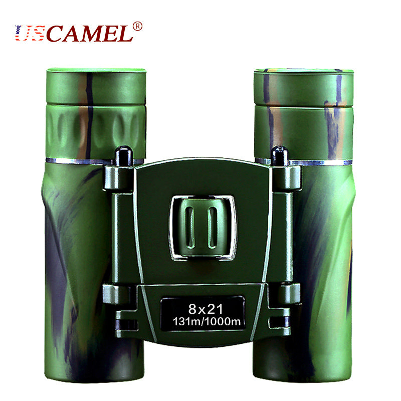 USCAMEL 8x21 Compact Zoom Binoculars Long Range 3000m Folding HD Powerful Mini Telescope Bak4 FMC Optics Hunting Sports Green